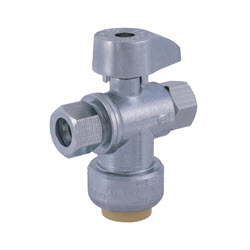 Image of 26-2003PCLF Lead Free 1/4 Turn Dual Angle Supply Valve 1/2 Push x 3/8 O.D. Comp x 3/8 O.D. Comp