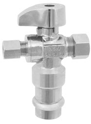 Image of 26-2009PLF Lead Free 1/4 Turn Angle Supply Valve 1/2” Press x 3/8” OD Compression x 3/8” OD Compression