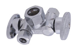 Image of 26-2022LF Lead Free 1/4 Turn Dual Outlet Angle Supply Valve 1/2 Nom Comp Inlet x 3/8 O.D. Comp x 3/8 O.D. Comp 